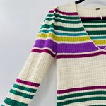 Free People Gidget Ivory Striped Long Sleeve V-Neck Knit Sweater Dress Size M Photo 6