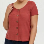 Torrid Womens  Pumpkin Orange Ribbed Button Down Midi Tee Blouse Top - Sz 0 Photo 0