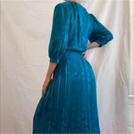 VTG 80s Argenti 100% Silk Teal Pleated Midi Dress Peasant Cottagecore Sz 10 EUC Blue Photo 1