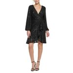 Eliza J Women's Cocktail Dress Size 6 Black Sequined Long Sleeve Fit and Flare Photo 10