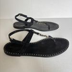 Saint Laurent  Cassandra YSL Studded T-Strap Leather Flat Sandals Black Size 42 Photo 7