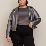 Torrid Plus Size 0X Metallic Faux Leather Moto Biker Jacket Silver Gray Photo 1