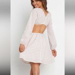 Petal and Pup  Beige Cut Out Gingham Dress 100% Cotton Mini Puff Sleeves Size 4 Photo 2