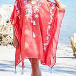 Debbie Katz South Beach Mystic Kaftan Sheer Embroidered Cover Up Orange Medium N Red Photo 0