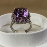 Cushion Purple Fluorite & Rhodolite Garnet Sterling Silver 925 Ring Halo Sz 9 Photo 1