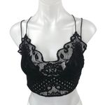 Free People  Madonna Black Velvet Floral Lace Strappy Cami Bralette Top Size M Photo 1