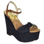 Michael Kors Denim Cork Wedge Sandals Size 9 Ankle Strap Espadrille Heels Photo 0