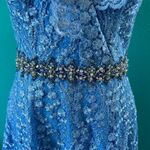 Mac Duggal NWT Blue Lace Ruffled Rhinestone Waist Maxi Gown Formal Prom Size 4 Photo 1