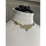 Vintage Crystal Rhinestone Flower & Leaf Choker Necklace Art Deco Bridal Gold Photo 1