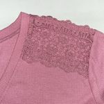 Torrid  3 Dusty Rose - Floral Crochet Lace Ruffle Waist Thermal Waffle Knit Top Photo 4