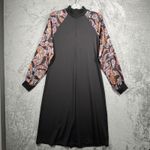 ZARA  Dress Size S Black Long Sleeve Midi Paisley Print Sleeve Mock Neck Modest Photo 1
