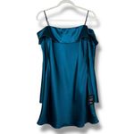 Lulus NWT Luxurious Vision Teal Blue Satin Off-the-Shoulder Mini Dress Medium Photo 2
