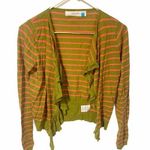 Anthropologie Sparrow Green Pink Striped Linen Ruffle Draped Front Cardigan Photo 0