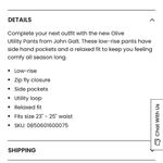 Brandy Melville John Galt  Olive Low Rise Utility Pants cargo s Photo 6