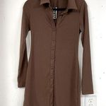 AFRM Brown Ribbed Long Sleeve Button Down Shirt Dress Mini Womens S Preppy Fall Photo 0