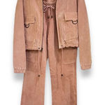wilson's leather Vintage  pink suede leather hooded bomber jacket pants suit Photo 0