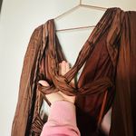 Ieena for Mac Duggal Brown Long Sleeve Pleated Full Skirt Cut Out Sides Gown 6 Photo 14