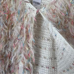 Forever 21  White Pink Multi Crochet Fringe Long sleeve Women  MEDIUM M Jacket Photo 3