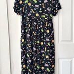 Coldwater Creek  Black Square Neck Novelty Shoes Purse 90s Tie Back Midi Dress LP Photo 0