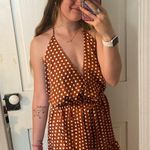 polka dot halter neck romper play suit in burnt orange Photo 3