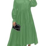 Women’s Lightweight Long Sleeve Loose Maxi Bohemian Ruffle Hem Dress Size 4XL Green Photo 0