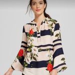 Valerie Stevens  Blush & Navy Floral Striped Bell Sleeve Blouse Size Small Photo 0