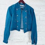 Cactus Flowers Cactus Flower Denim Jacket Womens Large Blue Bolero Cropped Size M Photo 2