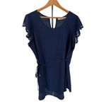 Full Moon Cheryl Maternity Tie Front Blouse in Navy size 2X Laser Cut Out Floral Blue Photo 3