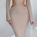 Babyboo NEW Nadine Crochet Maxi Dress Size Medium Beige Khaki Tan Photo 0