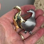 Vintage Ultra Craft pewter & gold tone ducks brooch Silver Photo 1