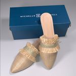 Michelle McDowell Carmen Natural Tan Woven Raffia Gold Mules Slip On Fringe 8 Photo 0