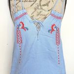 Parker  Womens Blouse Tank Top  Embroidered Floral Blue Sleeveless Boho Sz Large Photo 4
