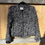 Loft Ann Taylor Size Medium Black Floral Print Full Zip Jacket Lightweight Cute Photo 2