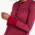 Boden Nadine Babydoll Henley Velvet Trimmed Long Sleeve Top‎ Women’s Size 2 Red Photo 0