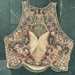 Sherri Hill Cropped Halter Top Embroidered Beaded Pink Grey Prom Bollywood Sz 8 Photo 6