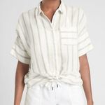 Athleta Women’s Anguilla Linen White Blue Striped Button Up Shirt XS Photo 0