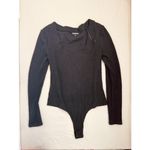 Steve Madden  Bodysuit Womens Size L Black Ribbed Long Sleeve Textured Photo 1
