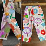 Colorful Floral 100% Cotton Gauzy Pull On Bold Print Pocket Pants Photo 8