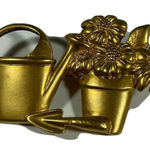 VTG Avon Gardener’s Brooch Pin Brushed Gold Tone Shovel Flower Floral Pots Photo 0