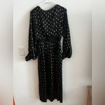 Little Mistress Black & Gold Metallic Midi Dress Size 6 | Long Sleeve Wrap Style Photo 5