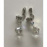 Vintage Clear Aurora Borealis Faceted AB Crystal Beaded Dangle Earrings Quality Silver Photo 12