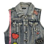ChiOle Distressed Cropped Denim Vest S patches crop 90s rocker rock concert Blue Photo 9
