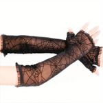 Stylish Spider Pattern‎ Lace Fingerless Gloves Photo 0