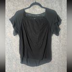 Loft Woman SP NWT Square neck crochet trim top short sleeve black Photo 4