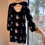 Free People  Austin Black Swing Mini Dress with White Embroidery size XS Photo 2