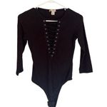 Bozzolo Black Long-Sleeve Lace-Up Front Bodysuit Size S By Photo 0