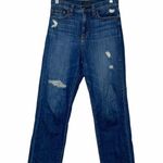 Uniqlo Dark Wash High Rise Distressed Boyfriend Straight Leg Jeans Photo 0