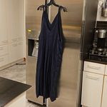 đź’•FRESH LAUNDRYđź’• 100% Linen Cropped Wide Leg Jumpsuit Blue Large *Flawed* NWOT Photo 3