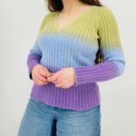 vintage y2k ombre crushed lavender sage green slouchy sweater v Photo 2