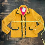 The Moon NWT  Mustard Yellow Blazer w green ruffle trim pearl buttons sz Small Photo 4